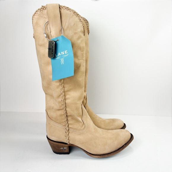 Lane boots Shoes - Lane Plain Jane Leather Cowgirl Boots Buttermilk Distressed Tan size 9.5 NEW